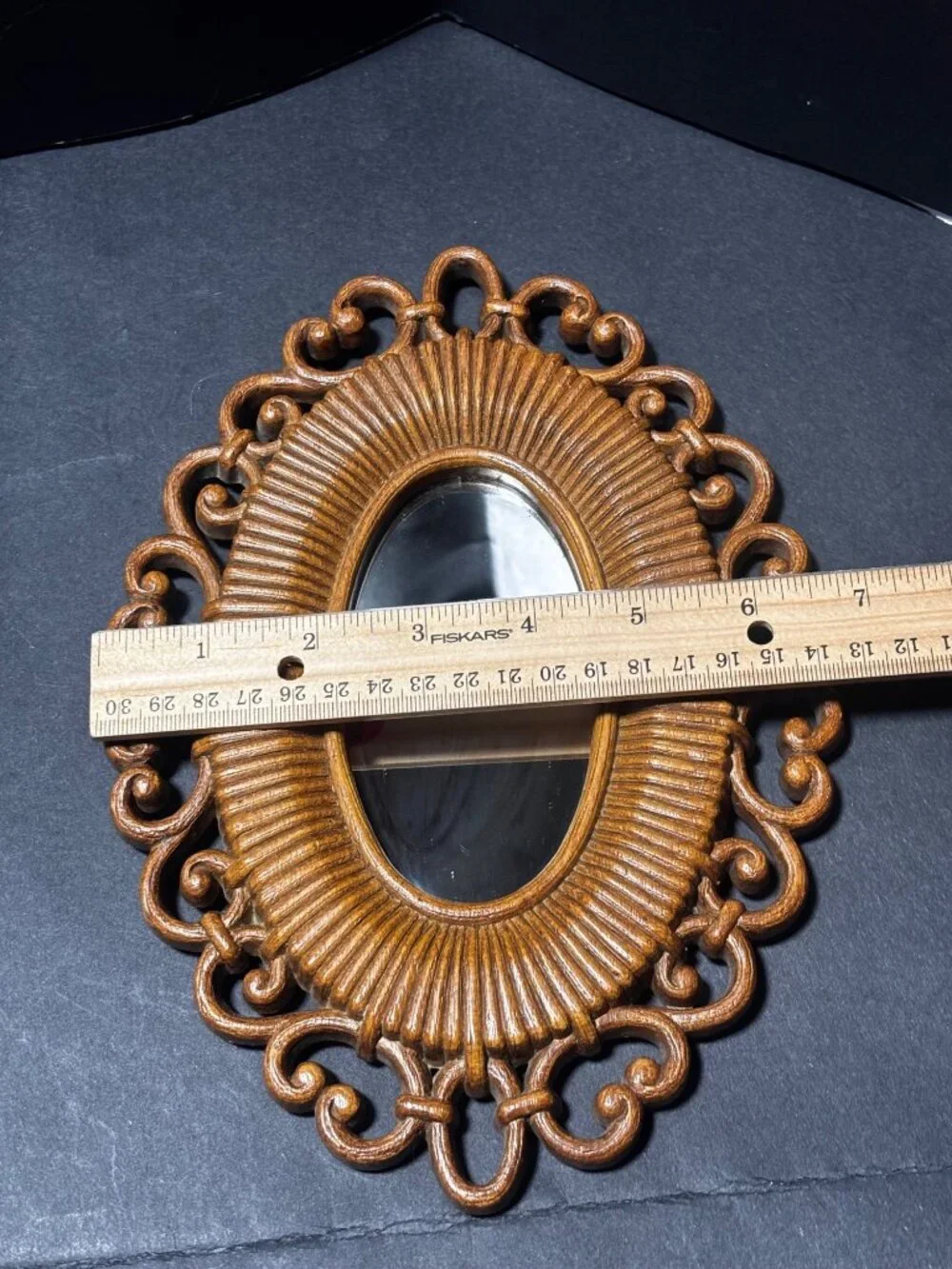 Vintage 70s Dart Industries Homco Oval Mirror Scrolled Resin Frame Farmhouse
